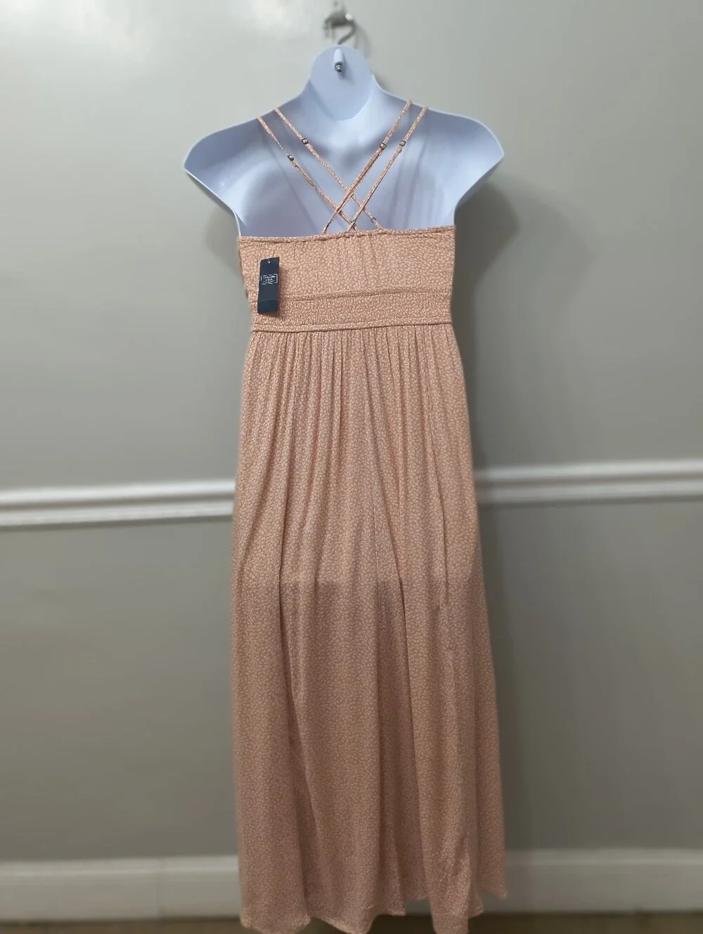 Abercrombie & Fitch Peach Ditsy Floral  Maxi Dress S Boho Cottage Summer Party